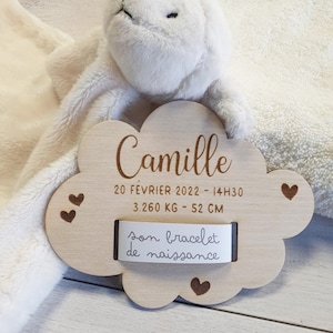 Wooden cloud plaque engraved wood Birth souvenir bracelet