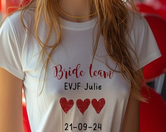Tee shirt EVJF personnalisé, t-shirt team mariée, tshirt EVJF,  bride team ou  totebag, sac team mariée - tote bag EVJF fleurs, coeurs