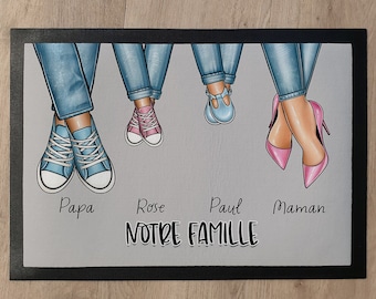 Tapis de porte personnalisé famille avec chaussures