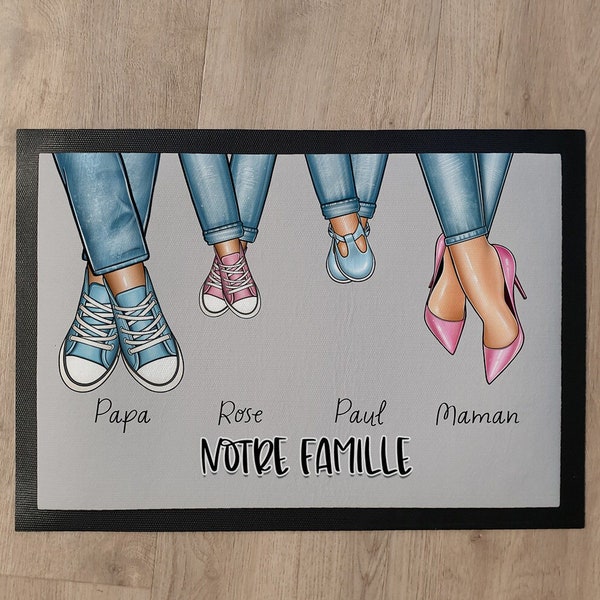 Tapis de porte personnalisé famille avec chaussures