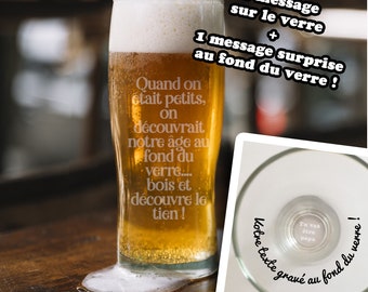 Verre à bière message caché "Quand on était petits..."