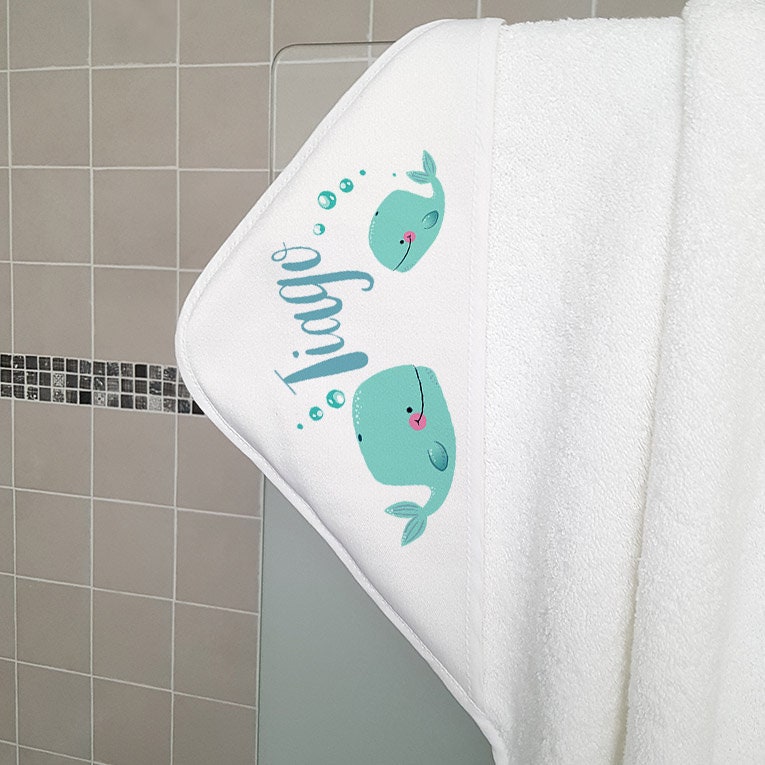Cape de Bain Bébé Personnalisée avec Prénom Baleines