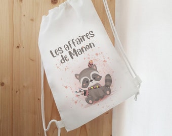 Sac de sport enfant personnalisé modèle  Raton laveur p'tite indienne