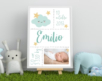 Personalised birth poster to be framed for children's bedroom (blue)