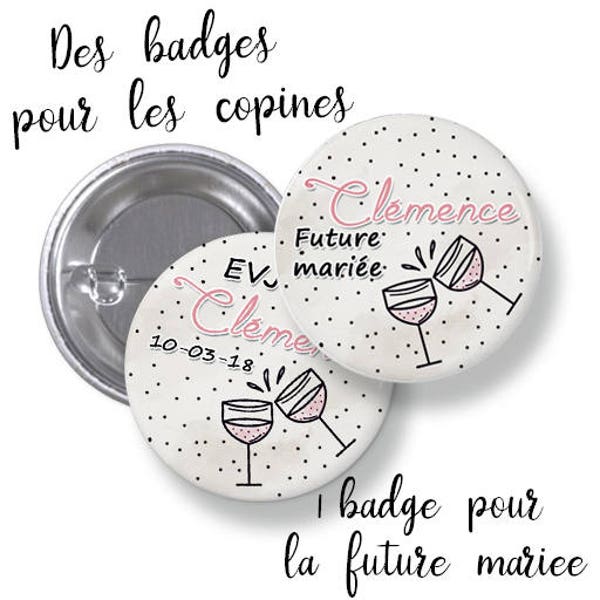 10 Badges EVJF rond grand format en métal - 44mm - personnalisable - modèle T'chin- enterrement de vie de jeune fille