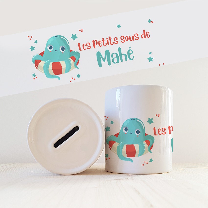 Tirelire Personnalisée avec Prénom Modèle Poulpe Pieuvre