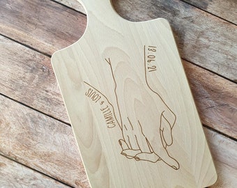 Personalized engraved wooden cutting board love hands - valentine's day
