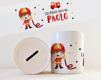 Personalized piggy bank with first name Firefighter