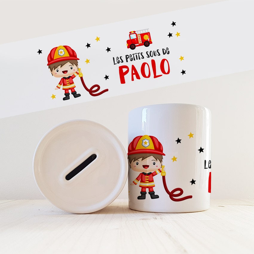 Tirelire Personnalisée avec Prénom Pompier