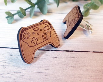 Paire de boutons de manchettes en bois Gamer - Manette jeux vidéo