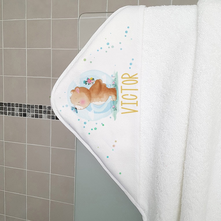 Cape de Bain Bébé Personnalisée avec Prénom Ourson