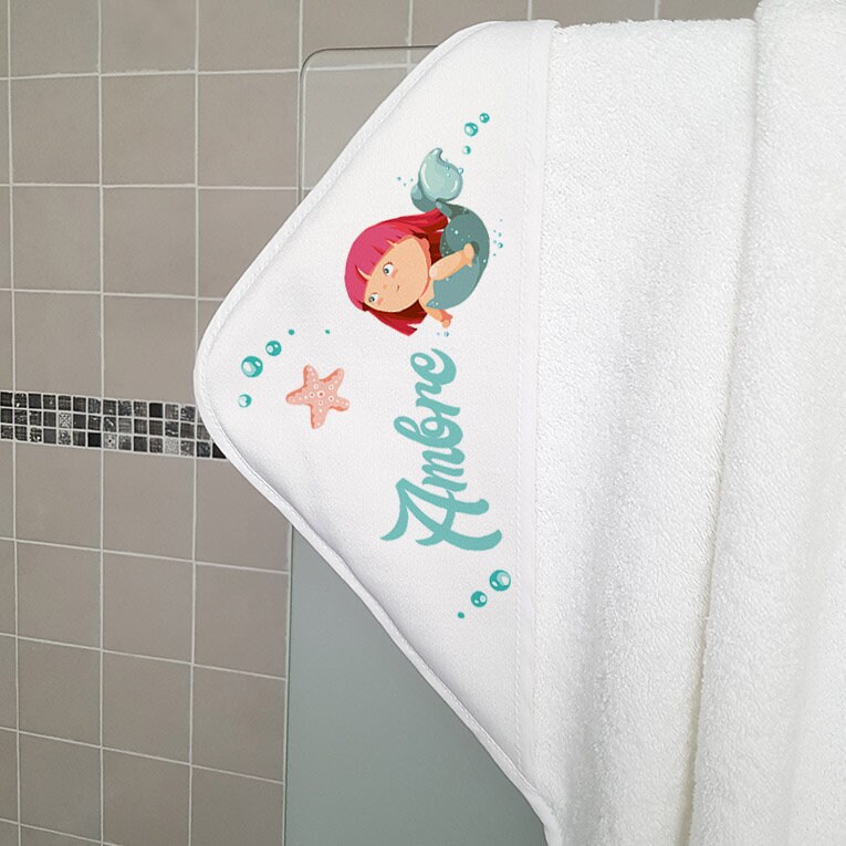 Cape de Bain Bébé Personnalisée avec Prénom Sirène