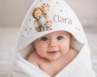 Capa de baño para bebé personalizada con nombre, Selva, capa de baño para bebé de animales | capa de baño personalizada | regalo de baby shower | hora del baño del bebé