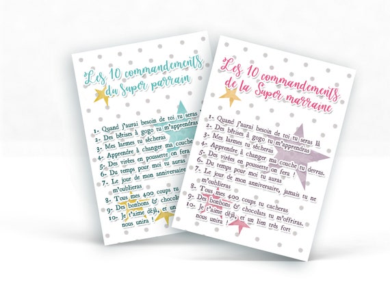 Les 10 Commandements Du Super Parrain Marraine Etsy Canada
