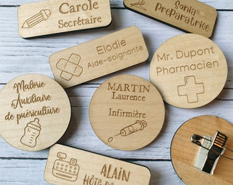 Chapa de profesión profesional personalizable, chapa profesional de madera, farmacéutico, asistente, enfermero, médico, enfermero, funerario