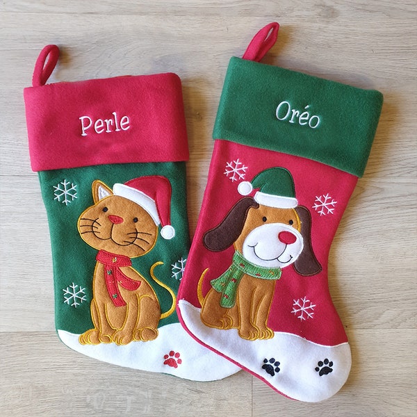 Grande chaussette / botte de Noël personnalisable Chat / chien animal