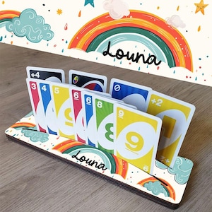 Support bois personnalisé "Stop galère" coloré pour cartes à jouer - modèle Arc en ciel Rainbow
