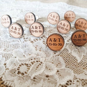 Paire de boutons de manchettes en bois personnalisé marié mariage 画像 4