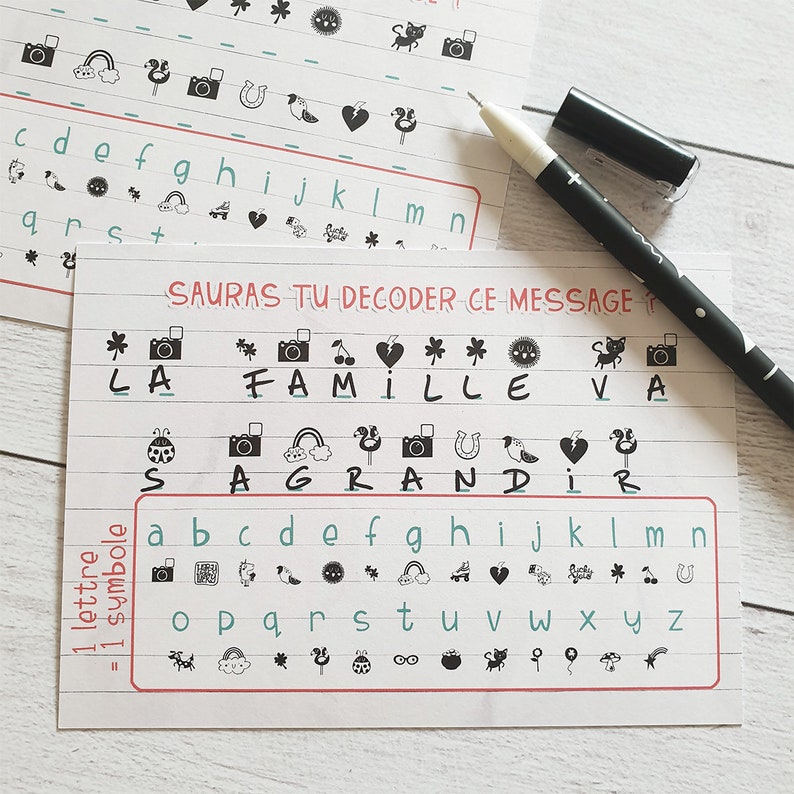 Cartes jeu "Sauras tu décoder ce message ?" - La famille va s'agrandir|Annonce grossesse originale|Annonce grossesse personnalisé image 1
