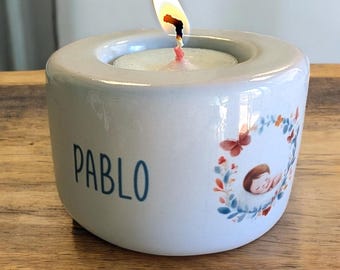 Bougeoir souvenir personnalisé enfant ou bébé décédé, bougie de deuil pour paranges, mamange