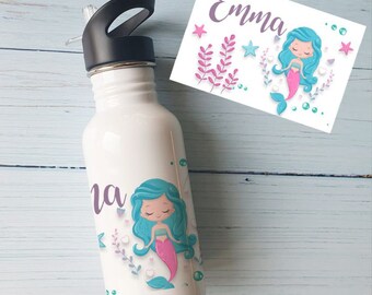 Personalized insulated gourd or bottle first name Mermaid|Gourd with straw|Insulated gourd|reusable gourd|Gourd to personalize