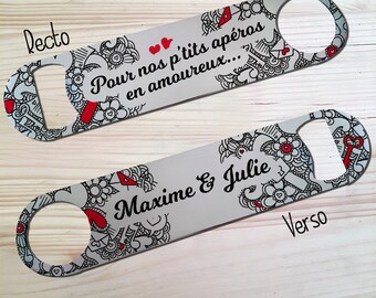 Décapsuleur personnalisable en Inox modèle Amoureux - St Valentin