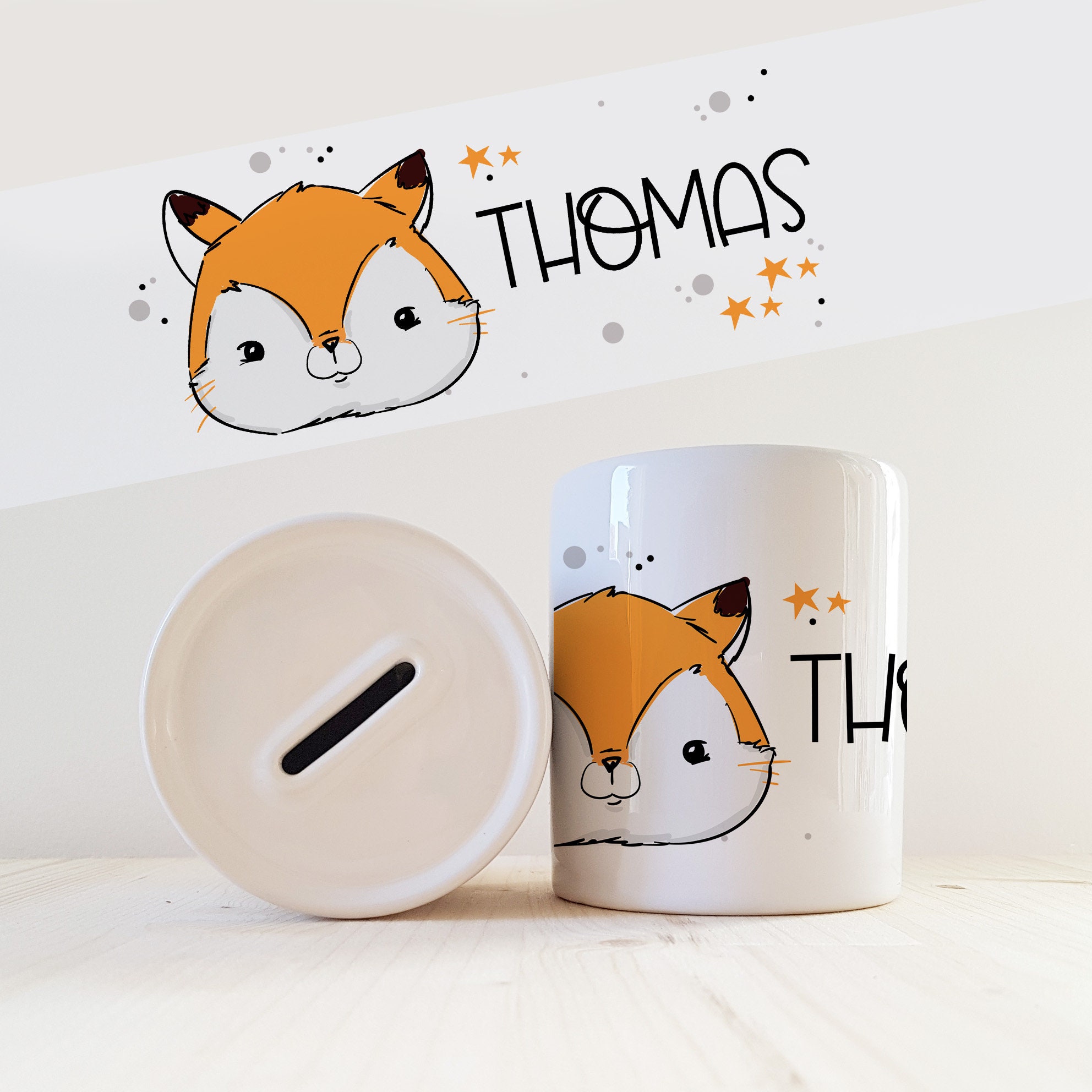 Tirelire Personnalisée avec Prénom Modèle Renard