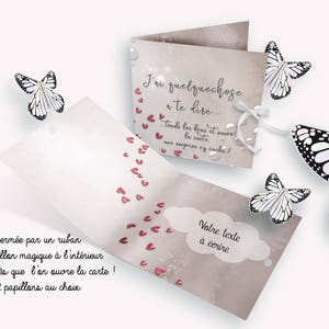Papillon volant avec carte d'annonce (grossesse - mariage - pacs - demande en témoin - demande aux parrains )