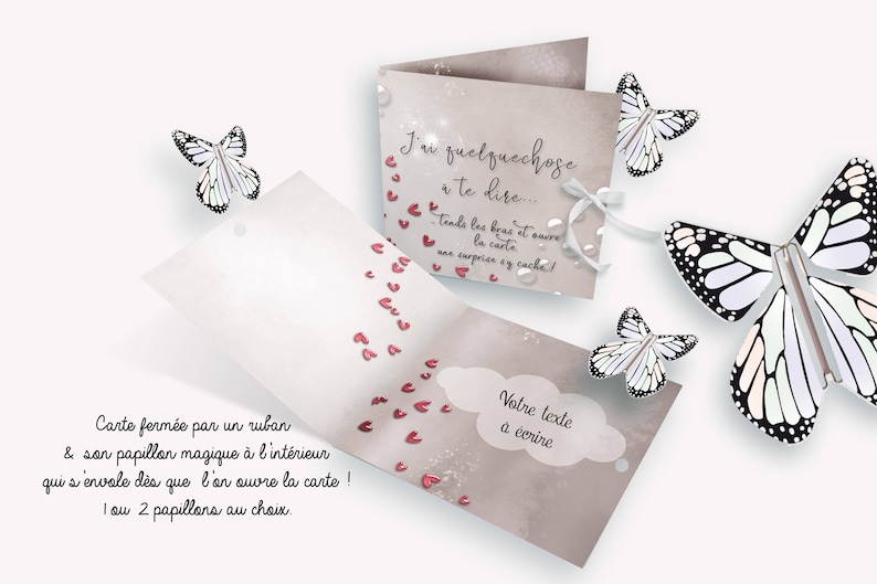 Papillon volant avec carte d'annonce grossesse mariage pacs demande en témoin demande aux parrains image 1