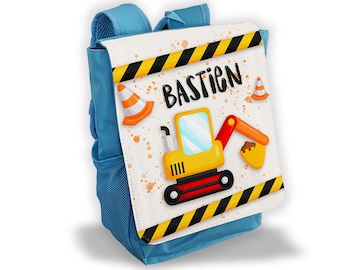 Personalized child backpack nursery / kindergarten Tractopelle engin work