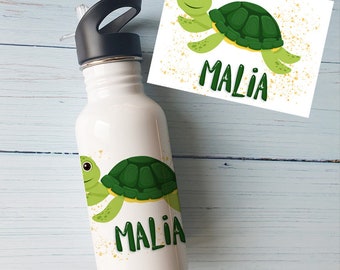 Personalized bottle first name Turtle|Bottle with straw|Isothermal bottle|reusable bottle|Bottle to personalize