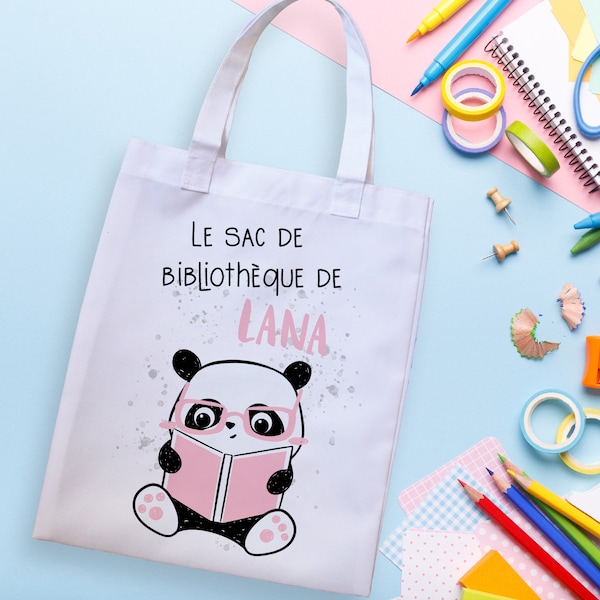 Tote bag sac enfant personnalisé pour bibliothèque Panda