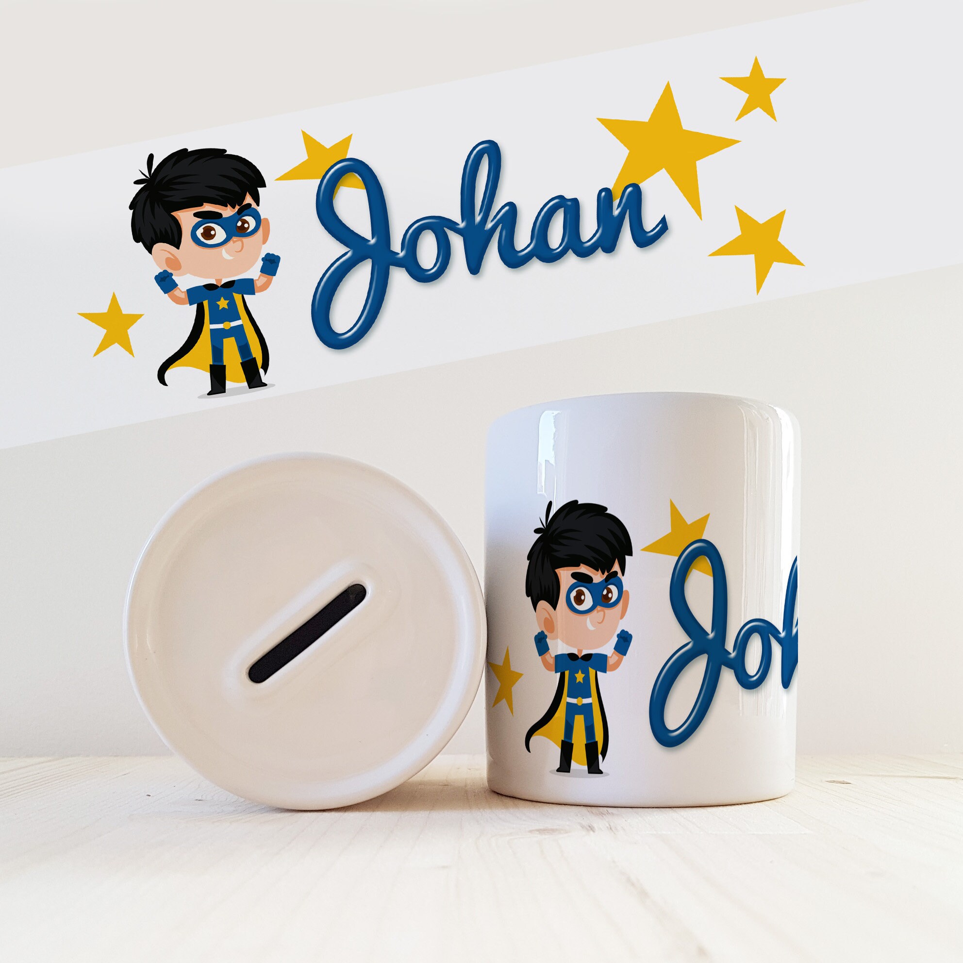 Tirelire Personnalisée avec Prénom Modèle Super Heros