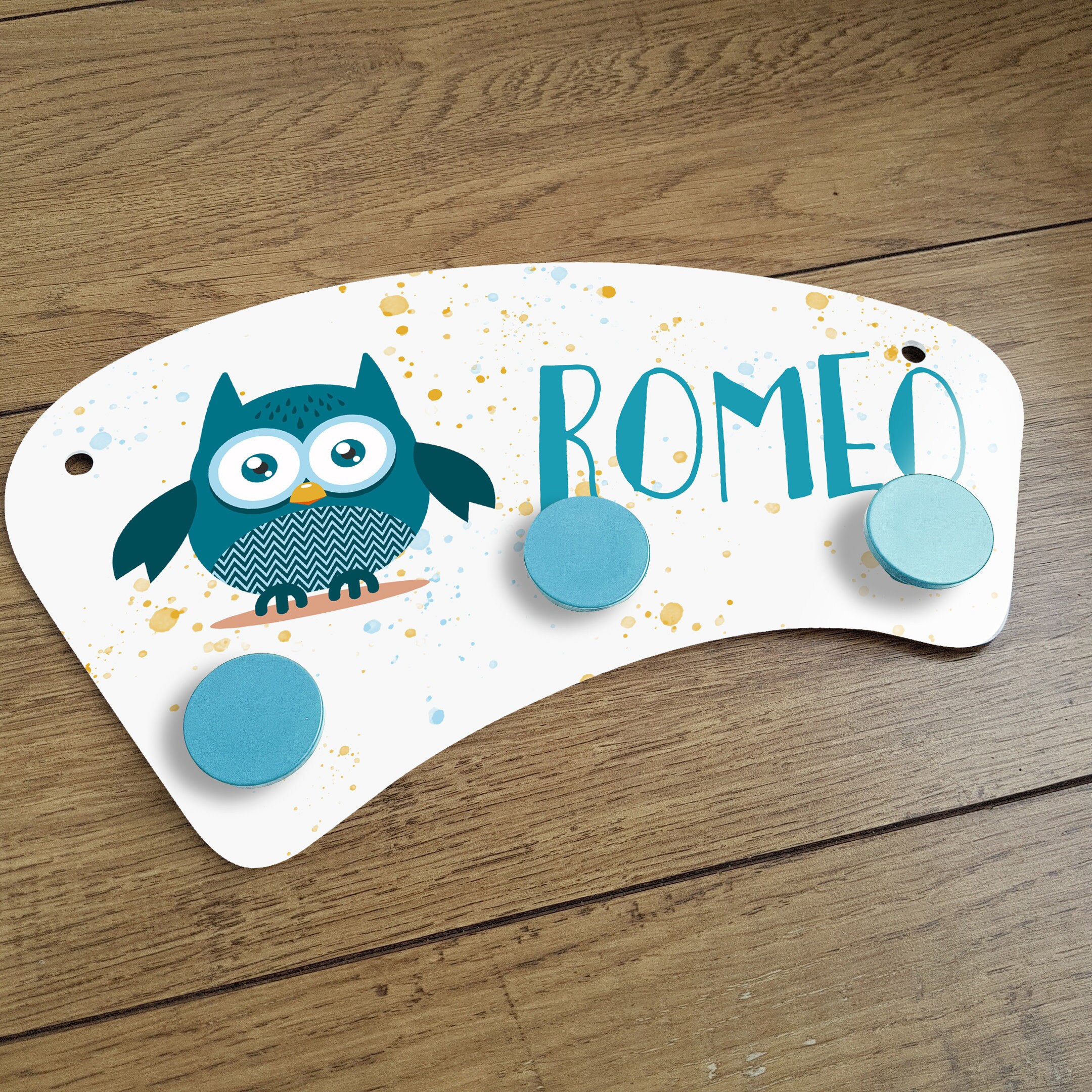 Porte Manteaux Personnalisé Chouette Bleue