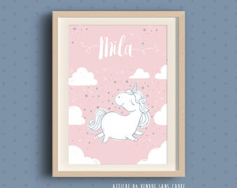 Affiche personnalisée avec prénom - personnalisable - Licorne