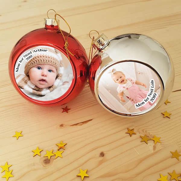 Benutzerdefinierte Weihnachtskugel mit Foto, um am Baum zu hängen