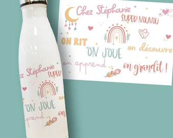 Personalized gourd or bottle Chez Nounou|Gourd with straw|Insulated gourd|reusable gourd|Gourd to personalize