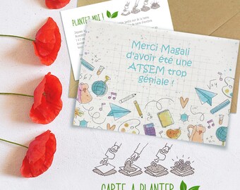 Carte à planter avec graines, personnalisée|Maître|Maîtresse|atsem|Idée cadeau maîtresse|Idée cadeau nounou|Cadeau fin année scolaire
