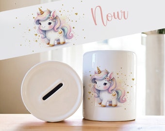 Personalized piggy bank with first name Unicorn model / decorative baby piggy bank / child's room / birth gift
