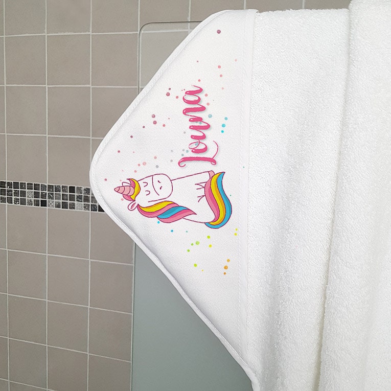 Cape de Bain Bébé Personnalisée avec Prénom Licorne