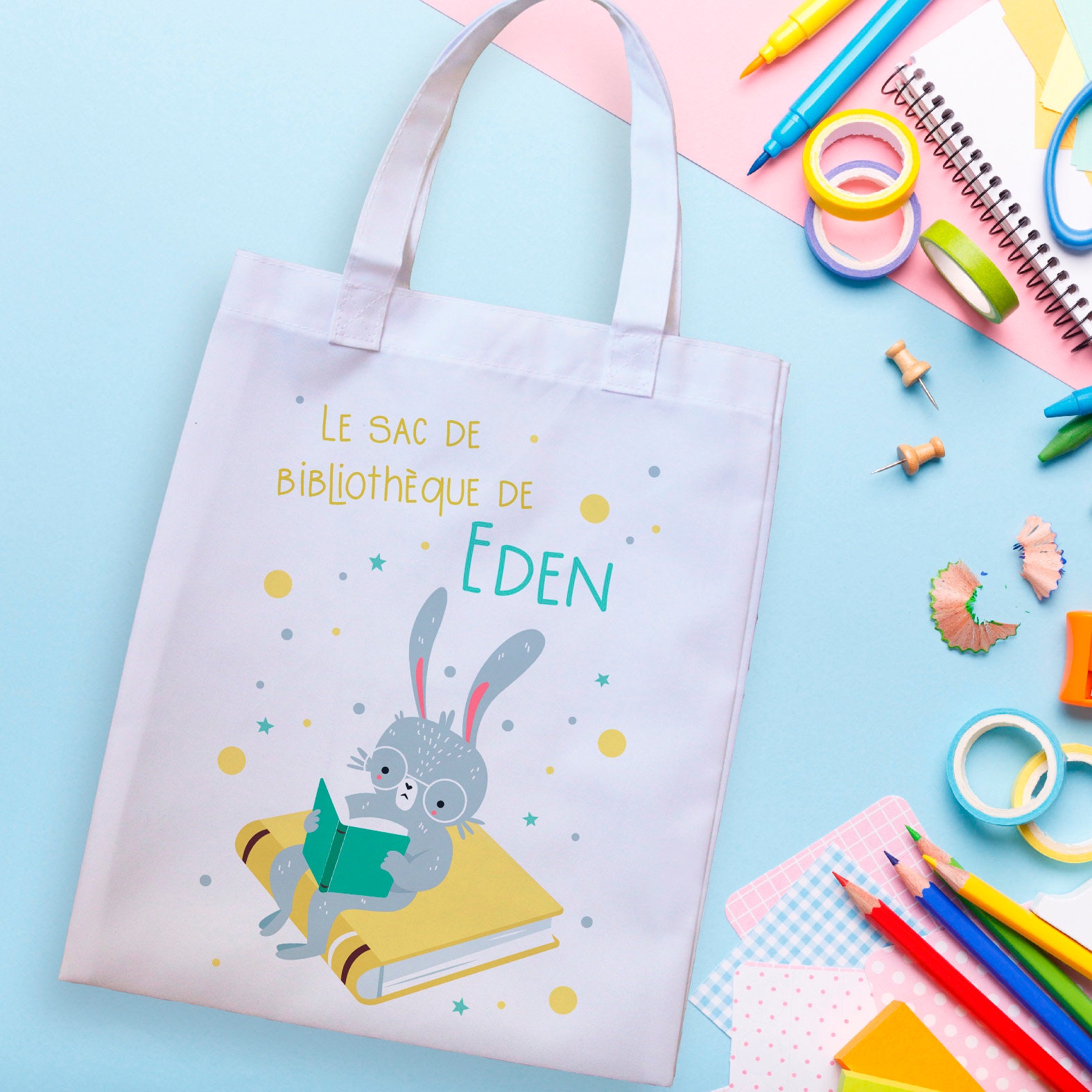 Tote bag personalized child bag for Rabbit library