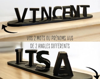 Illusion 3 D avec 2 mots ou prénoms - Ambigramme - Cadeau St Valentin, Fête des mamies, papys, mamans, cadeau nounou ou maîtresse