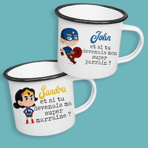 Customizable enamelled cup for godfather/godmother request - Superhero
