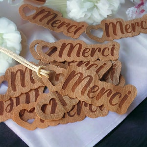 Etiquettes en papier bois Merci pour couverts / dragées / cartes remerciements Mariage / baptême /anniversaire / babyshower / EVJF