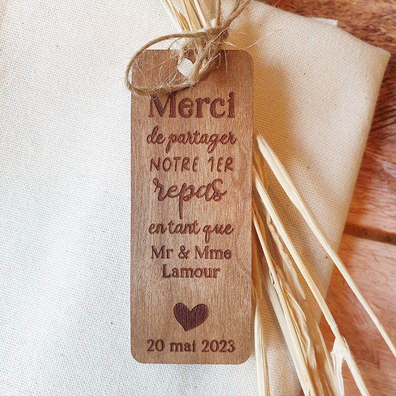 Etiquettes en papier bois Merci pour couverts Mariage image 3