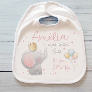 Customizable Birth Bib Pink Elephant