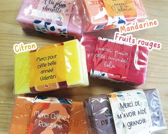 Savon de Marseille personnalisé, cadeau original personnalisable, vanille, monoi, fruits rouges