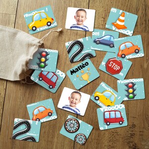 Jeu de mémoire modèle Voitures personnalisé avec photo & prénom de l'enfant