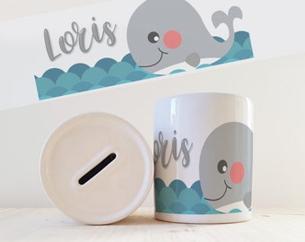 Personalized with name piggy bank model whale