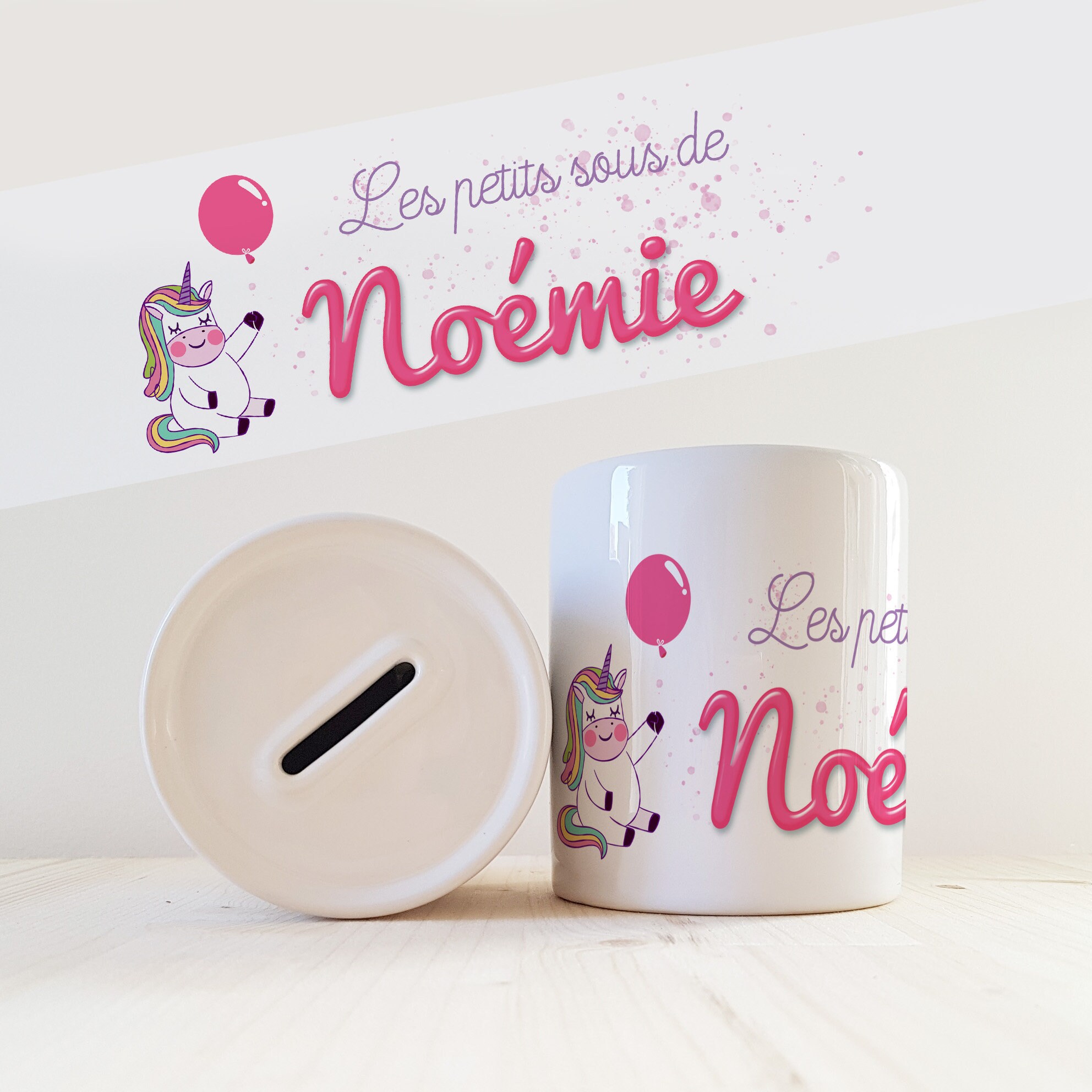 Tirelire Personnalisée avec Prénom Modèle Licorne